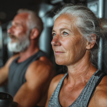 Grupa de persoane mature făcând exerciții în aer liber